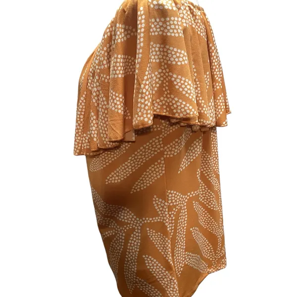 LulaRoe Alana ruffle flounce top. Mustard Gold Cream Palm design Large - Image 6
