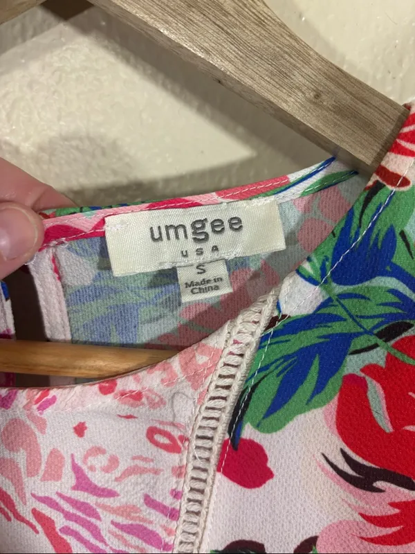 Umgee Boho Oversized Pink Floral & Tropical Leopard Print Top Size S - Image 3