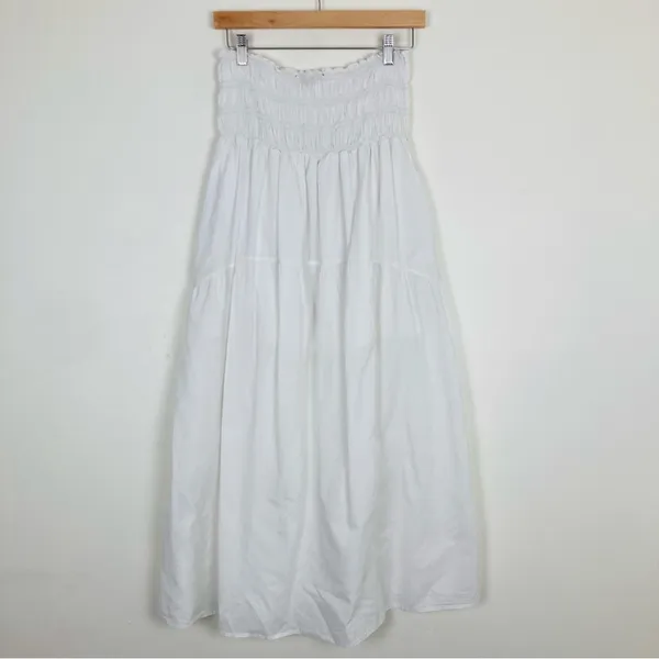Stark X white cotton maxi skirt with ruched elastic waist. Made in USA. Medium. - Image 4