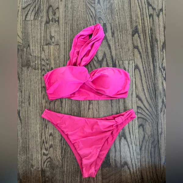 Tularosa Macey Bikini Set Berry Pink Women Large One Shoulder Asymmetrical Tie - Image 3