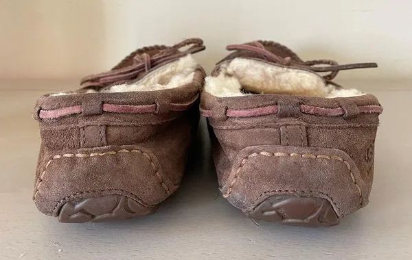 UGG Suede Shearling Moccasin Slippers Dark Brown size 8 - Image 6