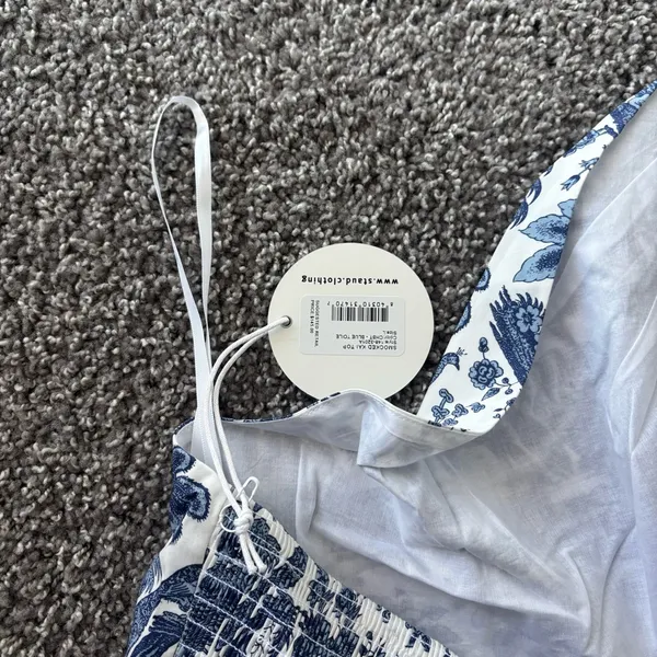 Staud Blue & White Crossover Halter Top - Image 4