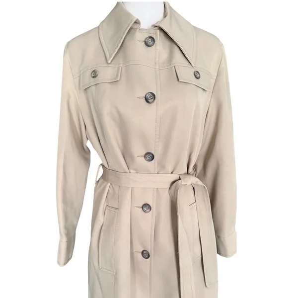 Vintage 70s Tan Beige Longline Belted‎ Trench Coat Duster Jacket Womens - Image 4