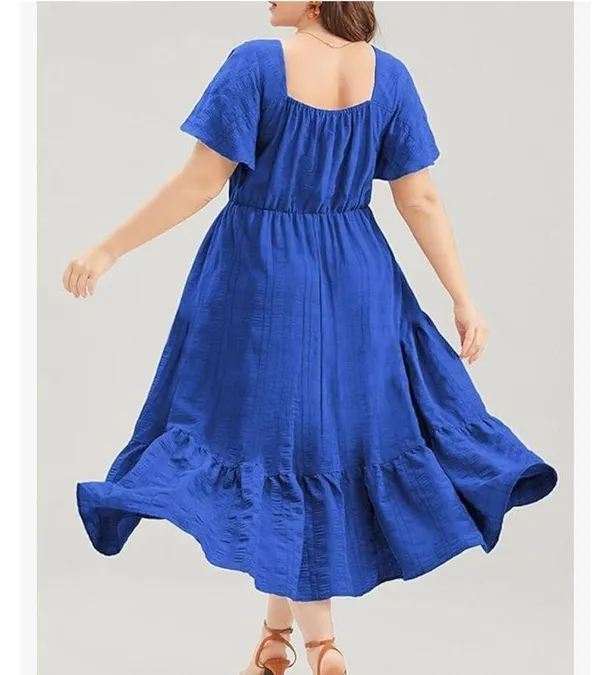 NEW Short Sleeve Sweetheart Neck Ruffle Tiered Midi Dress 3X - Image 2