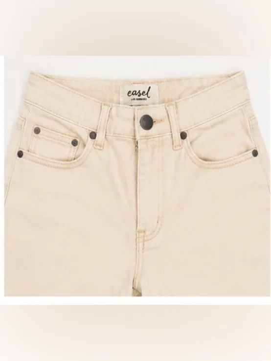 Easel Los Angeles Cream Wide Leg Raw Hem Jeans Size Small - Image 3