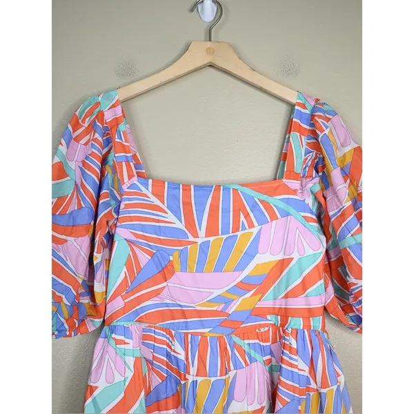 Briton Court Womens XS Colorful Leaf Puff Sleeve Mini Lined Dress - Image 3