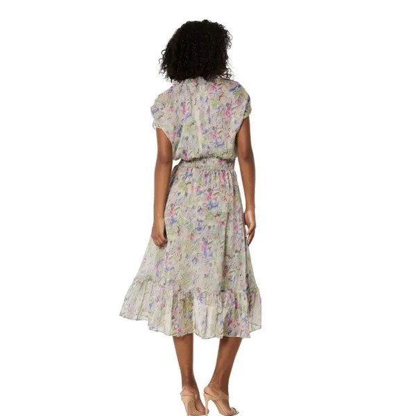 MISA Los Angeles Dress Small Watercolor Floral Midi Smocked Rainbow Boho #BB13-1 - Image 2