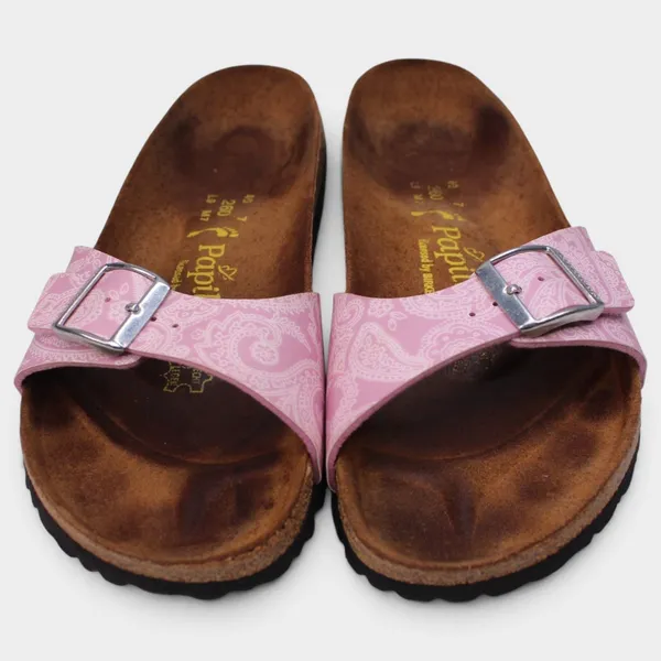 Birkenstock Papillio Madrid Womens 9 Narrow Pink Paisley Cork Slide Sandals - Image 4