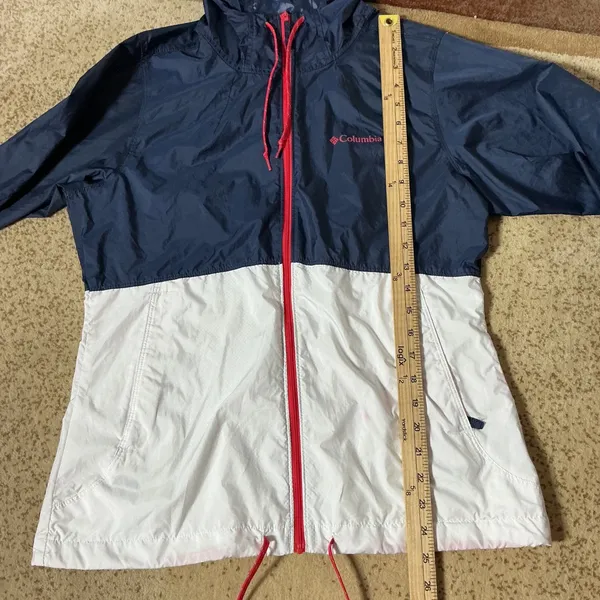 Columbia Windbreaker Jacket Womens Small Navy White Red Full Zip Hooded KL3010‎ - Image 3