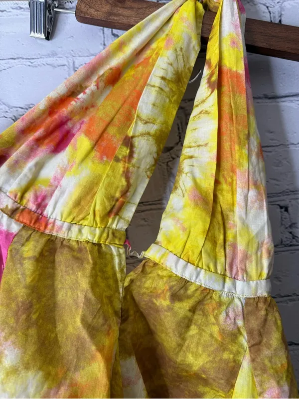 Zara Yellow & Pink Tie-Dye Flowy Halter Dress size small - Image 4
