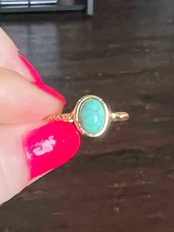 & Other Stories Women’s Stainless Steel Gold Tone Faux Turquoise Adjustable Ring Size 6-9 - Image 3