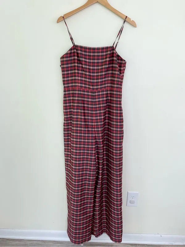 Anthropologie Hutch Plaid Bow Jumpsuit in Red 8 Classic Preppy Holiday Festive - Image 3
