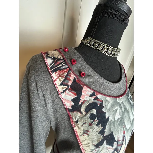Orientique Patchwork Tunic Top Size L Euro Summer Edit Floral Rayon Boho Chic - Image 2