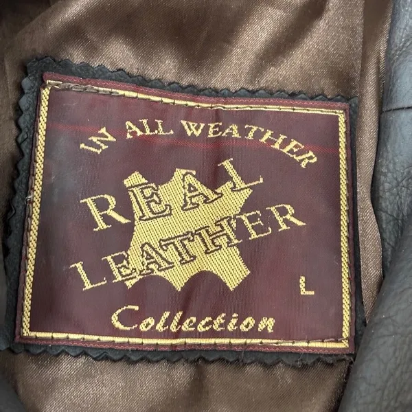 Vintage‎ German Real Leather Echtes Leder Women's Jacket Brown Sz L Waxed - Image 4