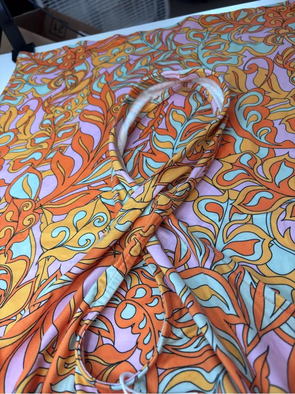 VILA Halter Midi Dress in Orange, Pink & Yellow Swirl Print NWT Size EU M - Image 15
