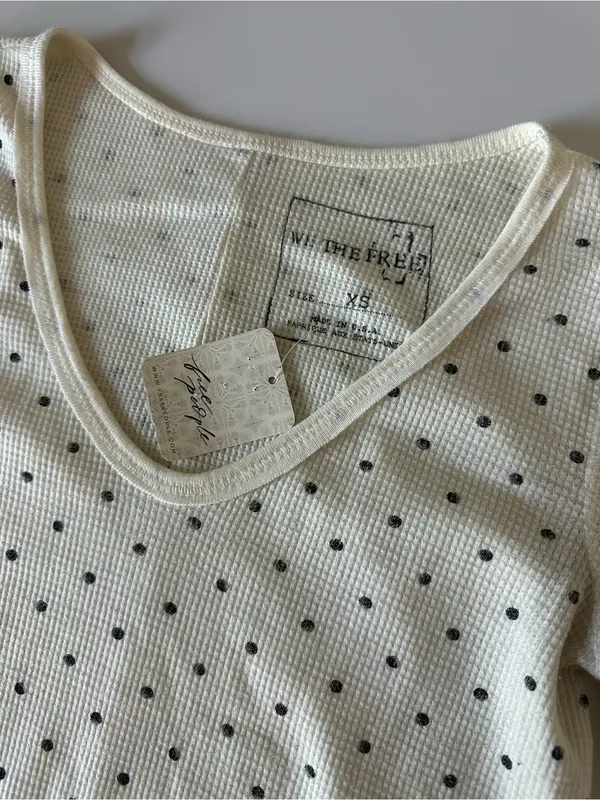Free People We The Free Cream Polka Dot Henley Thermal Top - Image 2