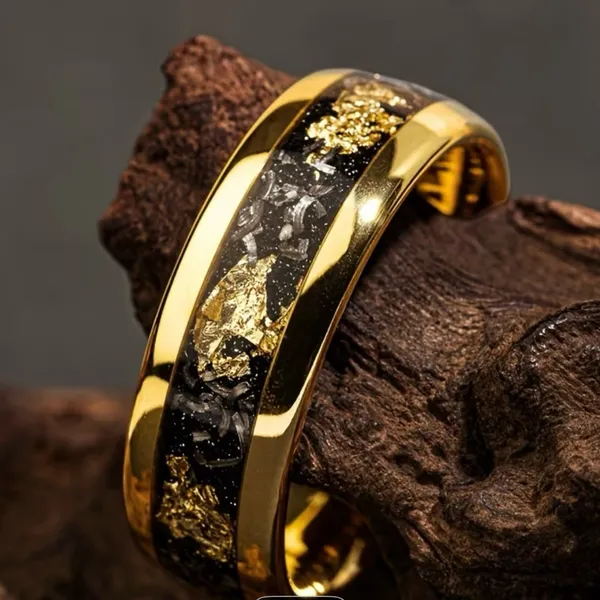 Women’s Luxury Stainless Steel Meteorite Stone 8mm Polished Band Size 7 - Image 4