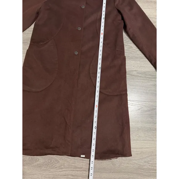 1980s Estuary Lenka K Brown Wool Blend Faux Fur Collar Longline Button Coat - Image 11
