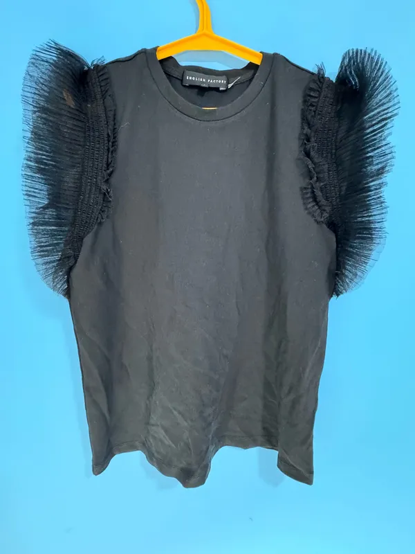 English Factory Mixed Media Tulle Flutter Sleeve Knit Top - Image 12