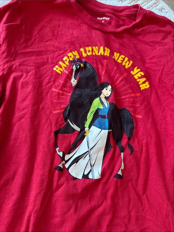 Old Navy Disney Red Lunar New Year Tee with Mulan and Horse Graphic - Image 2