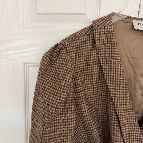 JessaKae x The Fox Group Houndstooth Wrap Dress Coat Puff Sleeve - Image 3