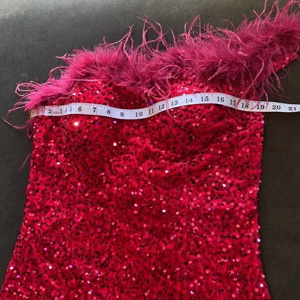 Women’s Pink Short Feather & Sequin One Shoulder Prom Party Dress Size 14 *READ - Image 13