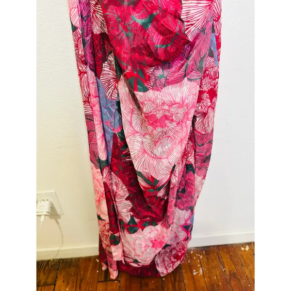 HUTCH Purple Pink Floral Drape Front Strapless Julietta Maxi Gown size 4 - Image 7