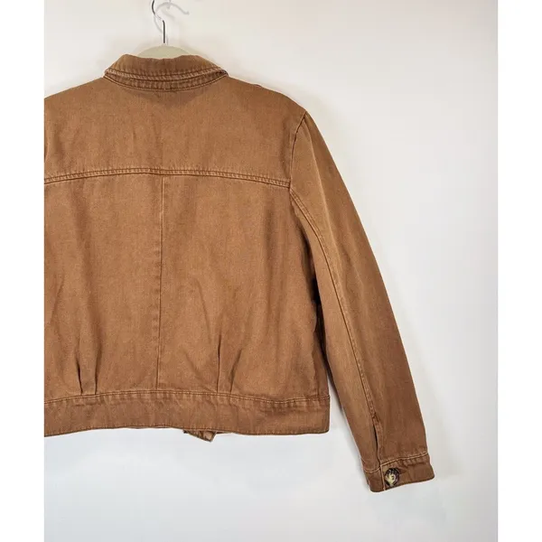 Free People Womens Denim Jacket Brown Eisenhower Slouchy Cropped Jean Medium - Image 9