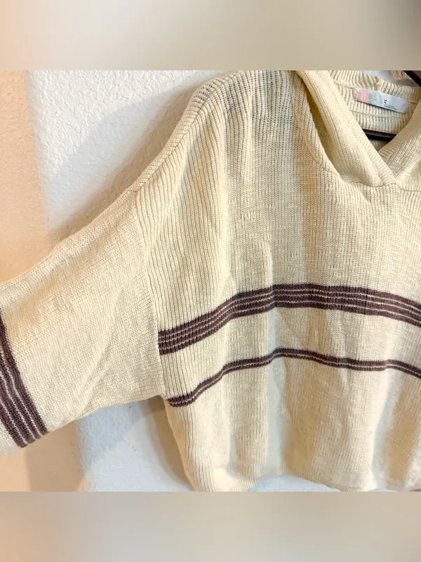 Free People Womens Sweater Beach Day Off Knit Hoodie Size Medium - Image 7