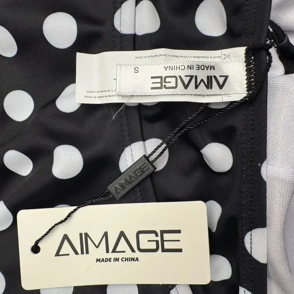 Aimage Black White Polka Dot Halter‎ Neck Flounce Swim Dress Size S - Image 4