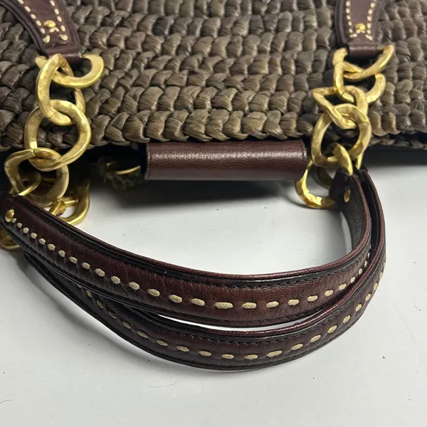 Juicy Couture Y2K Woven Straw Nautical Anchor Charm Tote Bag Brown - Image 7