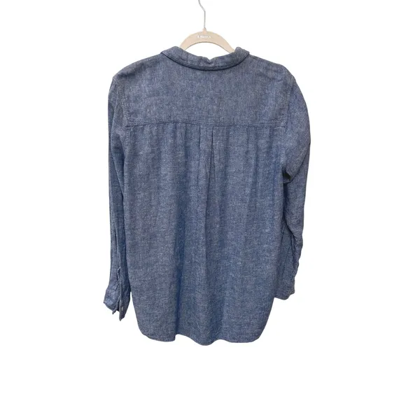 GAP Womens Blue Linen Blend Chambray Style Long Sleeve Button Down Shirt Large - Image 2