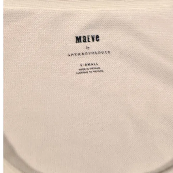 Maeve Anthropologie Puff Sleeve Scoop Neck Ribbed‎ Knit Top white XS cottagecore - Image 7