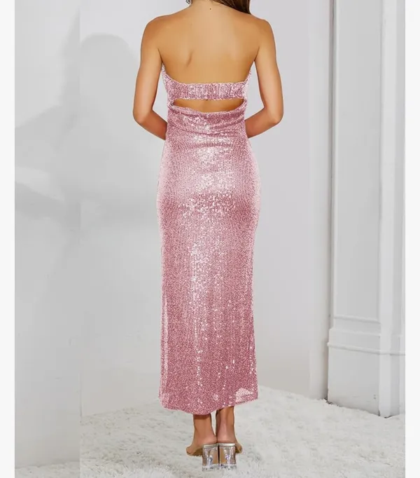 Sequin Strapless Midi Dress Pink Size L - Image 2