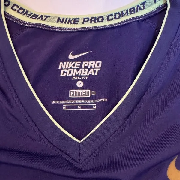 Nike Pro Combat Dri-FIT Compression Top Purple Volt Athletic Gym Women M Fitted - Image 6