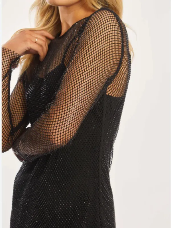 Rachel Zoe Black Sparkle Fishnet Overlay Top - Image 2