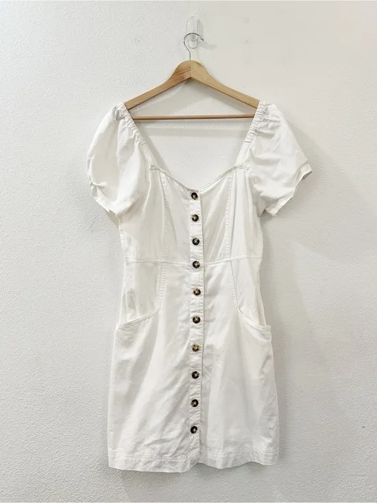 Madewell Linen-Cotton Puff-Sleeve Mini Dress in‎ Lighthouse Size 6 - Image 5