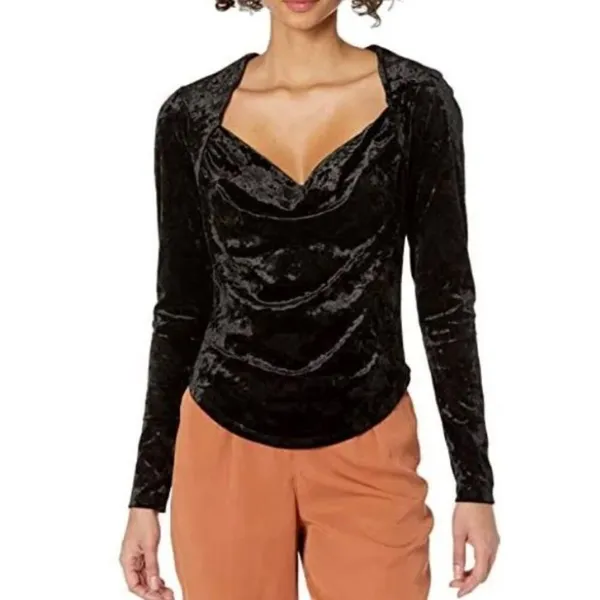 Free People perfect date black velvet cowl neck blouse xs - Image 13