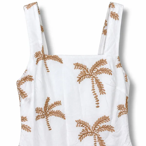NEW Lulus Flawlessly Breezy Ivory Tan Palm Tree Embroidered Cotton Mini Dress XS - Image 6
