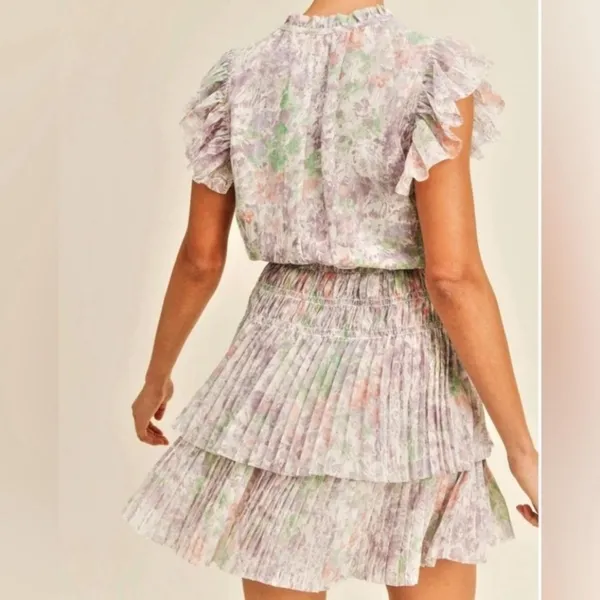 Whimsy floral pastel-colored pleated dress size small - Image 2
