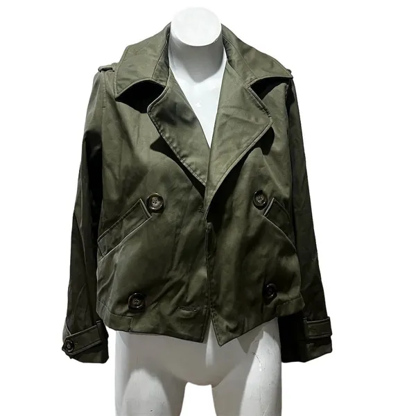 Shinestar Women's Olive Green Double-Breasted Cropped Jacket Medium - Image 3