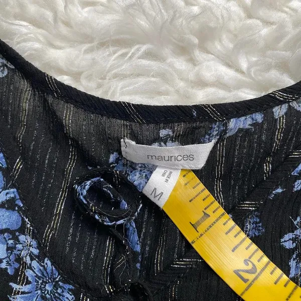 Maurices Black Blue Floral Stripes Print Quarter Sleeve Flowy Blouse Boho Rodeo - Image 5