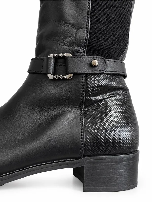 Aquatalia Knee High Riding Boots 6 Black Leather Stretch Panel Harness - Image 3