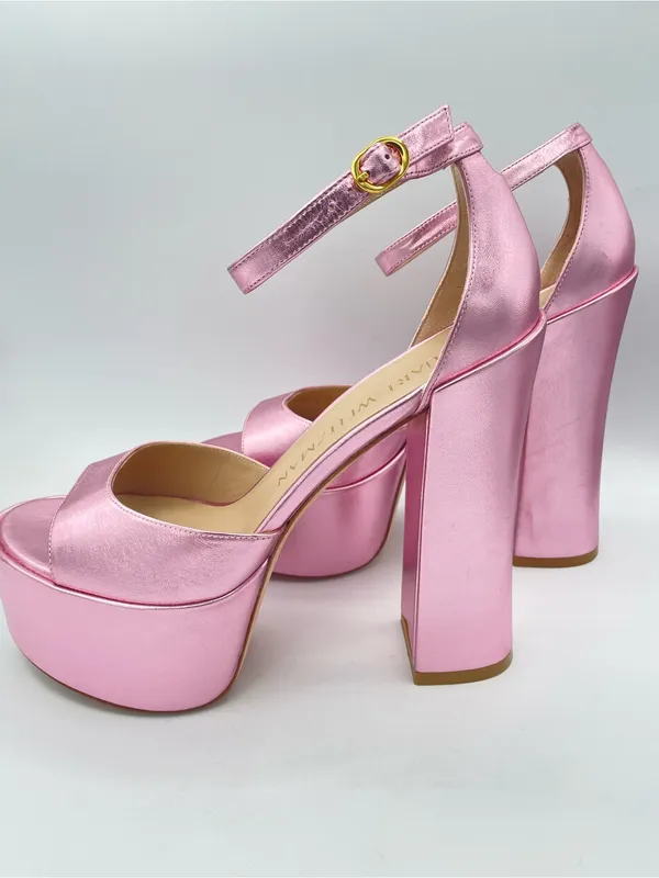 STUART WEITZMAN Skyhigh 145 Metallic Pink Platform Sandals Size 9 - Image 2