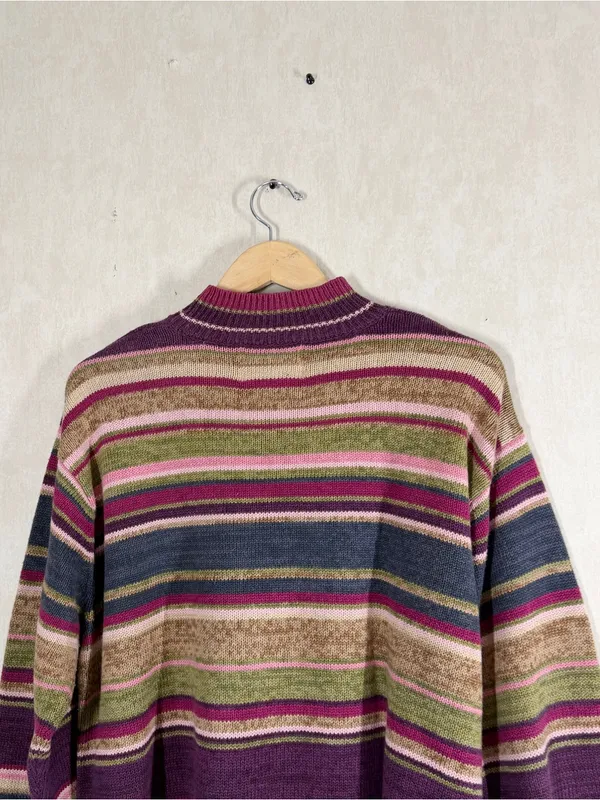 Tiara International Vintage Mock Neck Knit Sweater Grandma in Multi Stripe X - Image 5