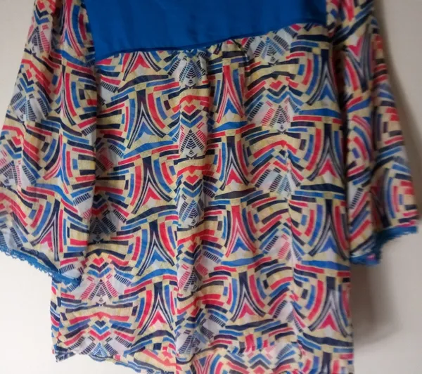 Umgee L Geo Patterned Peasant Top in Bright Blue Orange Yellow - Image 2