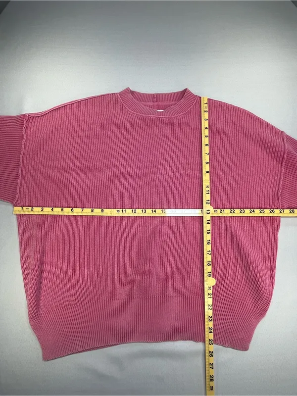 Aerie Love This Moment Pink Ribbed Sweater Shaker Stitch Side Slit Small - Image 9