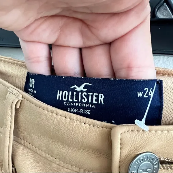 NEW Hollister high rise vegan leather bootcut Pants size 24 camel tan - Image 9
