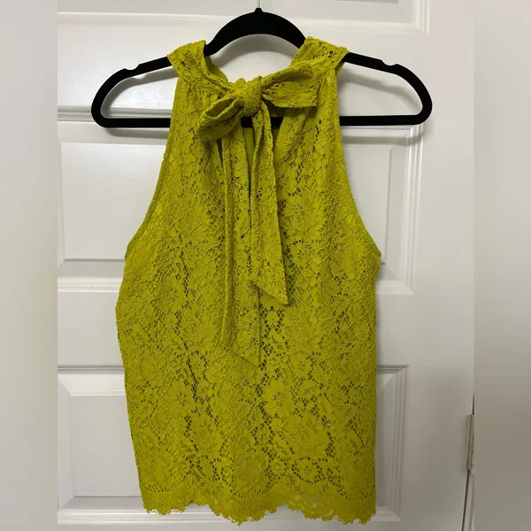 J. Crew Chartreuse Lace Halter Tie Neck Blouse Size S - Image 7