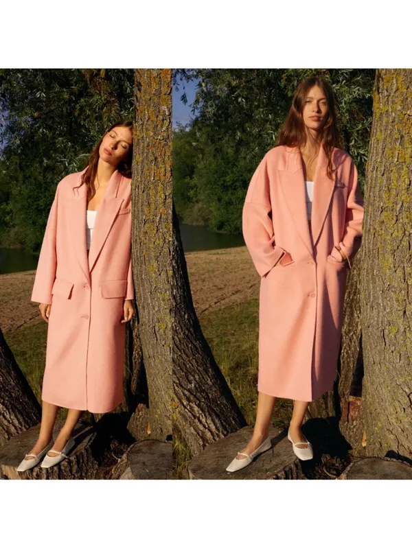 Zara Blush Pink Long Trench Coat - Image 2